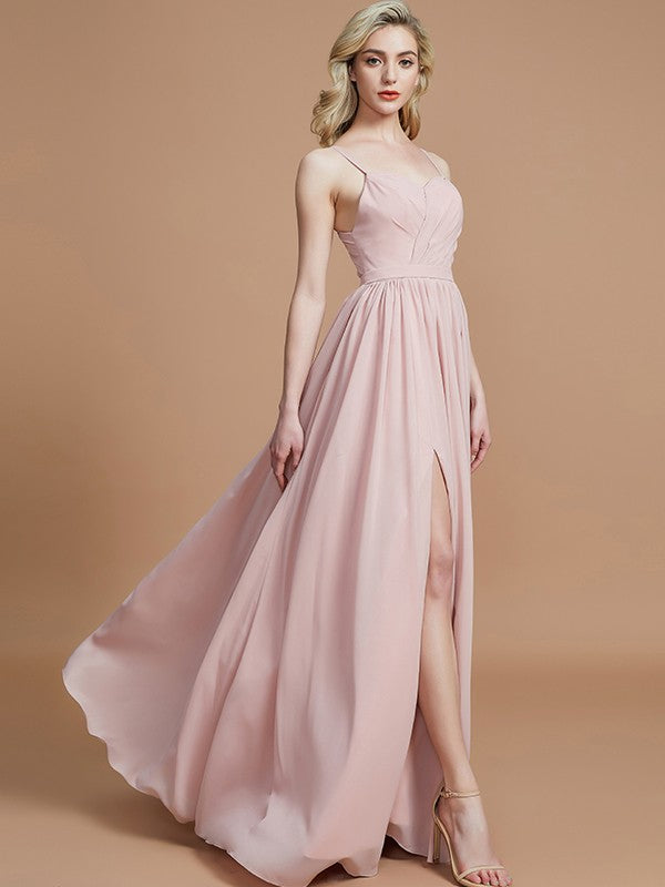 Charming Spaghetti Straps Sleeveless Ruched Chiffon Bridesmaid Dresses