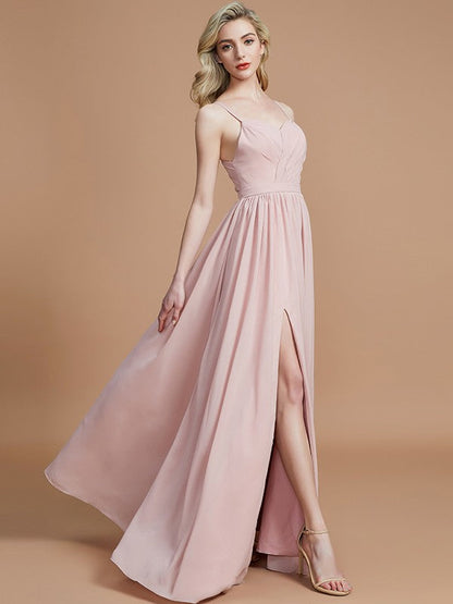 Charming Spaghetti Straps Sleeveless Ruched Chiffon Bridesmaid Dresses