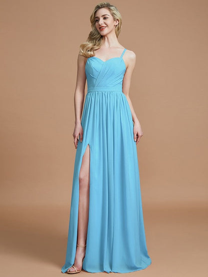 Charming Spaghetti Straps Sleeveless Ruched Chiffon Bridesmaid Dresses