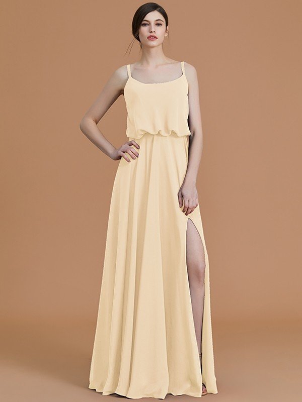 Charming Spaghetti Straps Sleeveless Ruffles Chiffon Bridesmaid Dresses