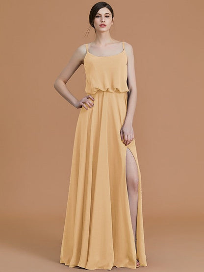 Charming Spaghetti Straps Sleeveless Ruffles Chiffon Bridesmaid Dresses