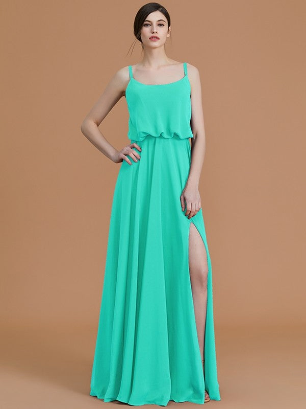 Charming Spaghetti Straps Sleeveless Ruffles Chiffon Bridesmaid Dresses