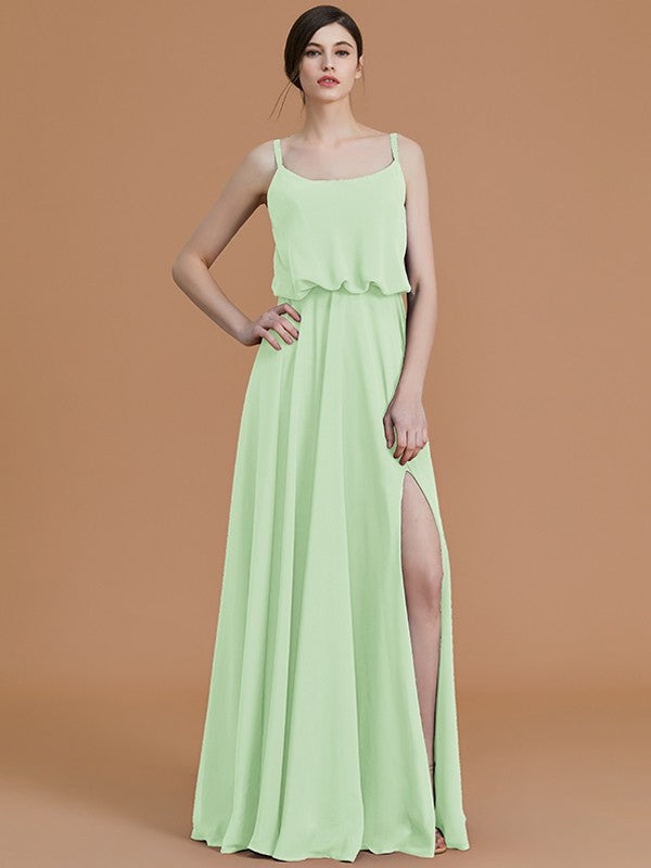 Charming Spaghetti Straps Sleeveless Ruffles Chiffon Bridesmaid Dresses