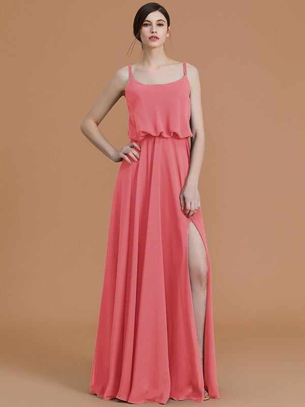 Charming Spaghetti Straps Sleeveless Ruffles Chiffon Bridesmaid Dresses