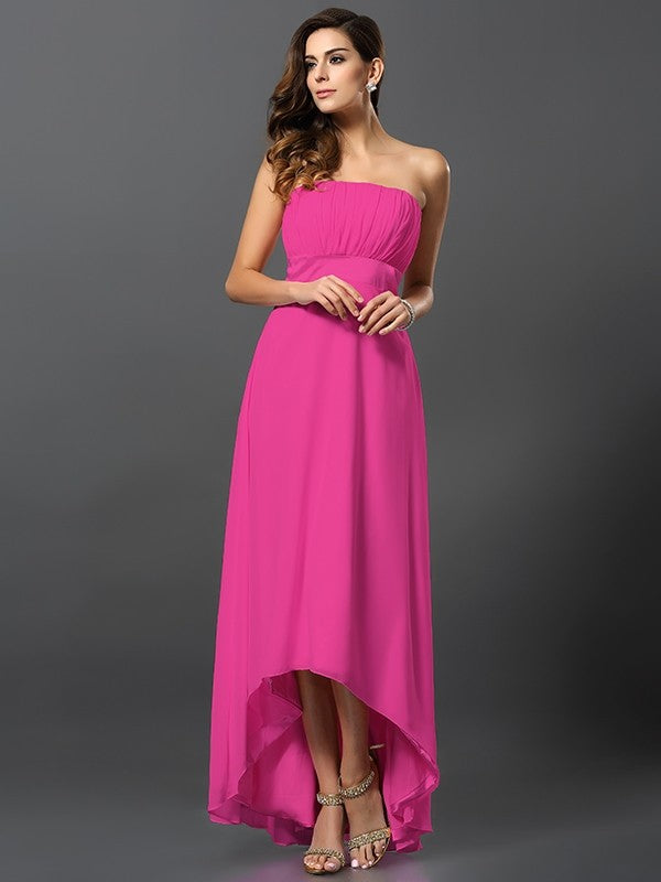 Charming Strapless Sleeveless High Low Chiffon Bridesmaid Dresses