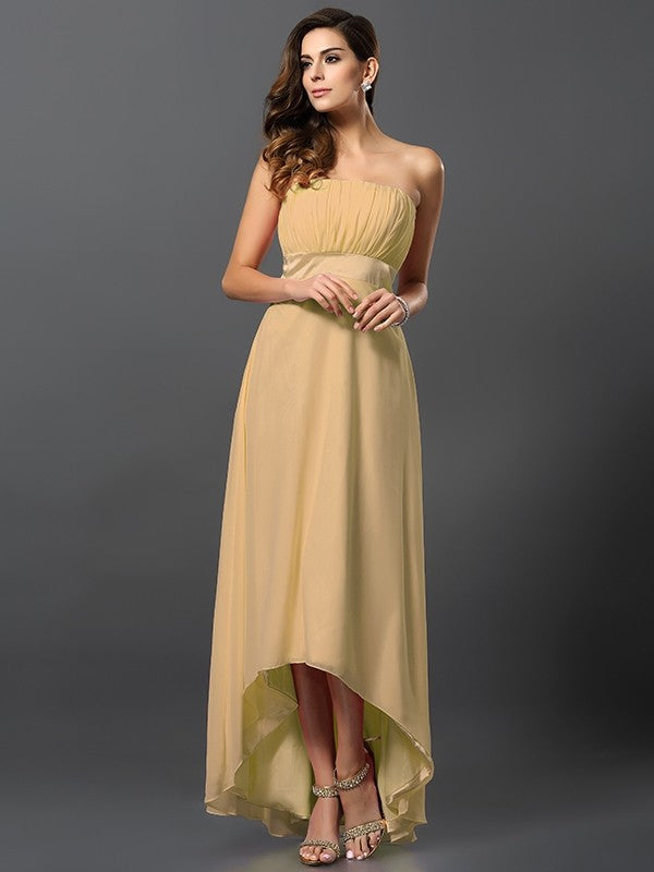 Charming Strapless Sleeveless High Low Chiffon Bridesmaid Dresses