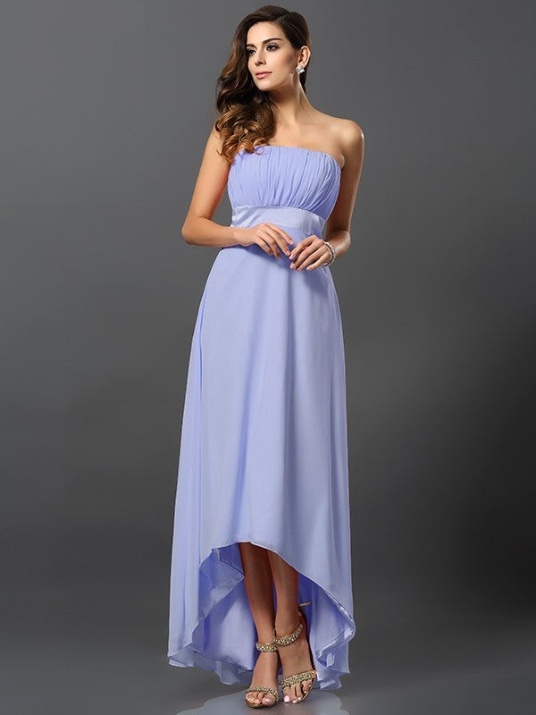 Charming Strapless Sleeveless High Low Chiffon Bridesmaid Dresses