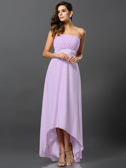 Charming Strapless Sleeveless High Low Chiffon Bridesmaid Dresses