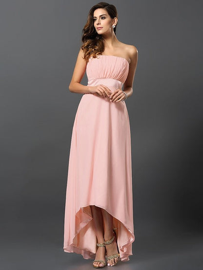 Charming Strapless Sleeveless High Low Chiffon Bridesmaid Dresses