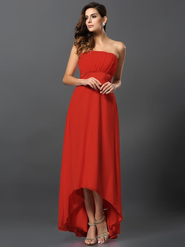 Charming Strapless Sleeveless High Low Chiffon Bridesmaid Dresses