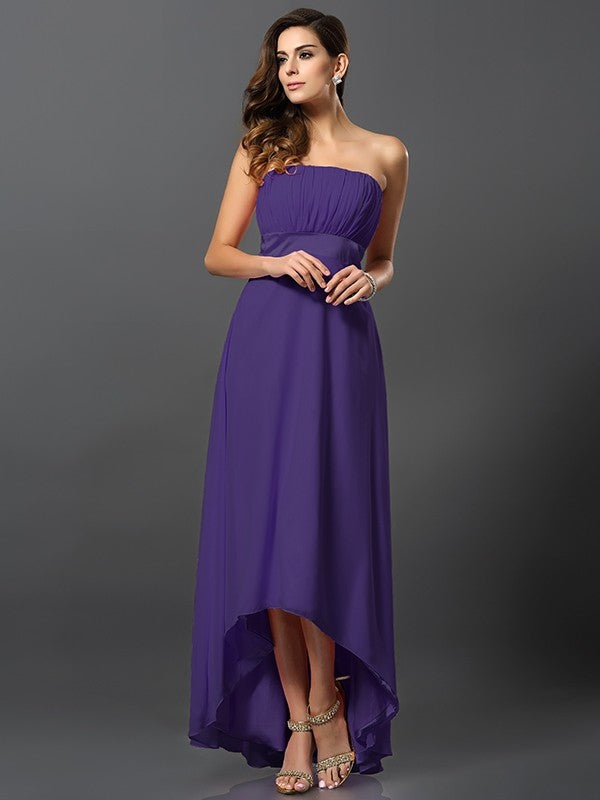 Charming Strapless Sleeveless High Low Chiffon Bridesmaid Dresses