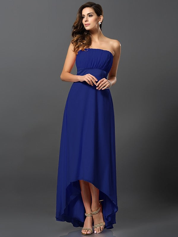 Charming Strapless Sleeveless High Low Chiffon Bridesmaid Dresses