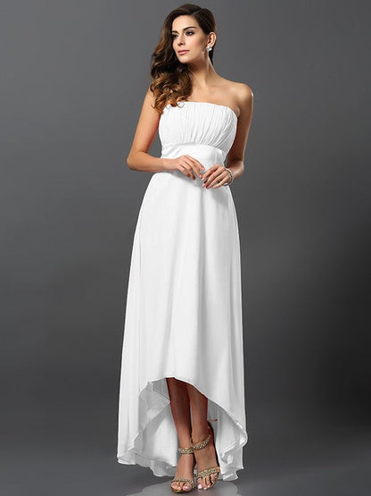 Charming Strapless Sleeveless High Low Chiffon Bridesmaid Dresses