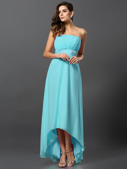 Charming Strapless Sleeveless High Low Chiffon Bridesmaid Dresses