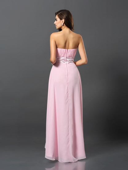 Charming Strapless Sleeveless High Low Chiffon Bridesmaid Dresses