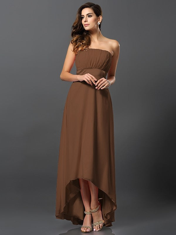 Charming Strapless Sleeveless High Low Chiffon Bridesmaid Dresses