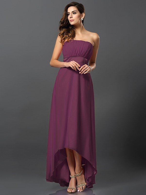 Charming Strapless Sleeveless High Low Chiffon Bridesmaid Dresses