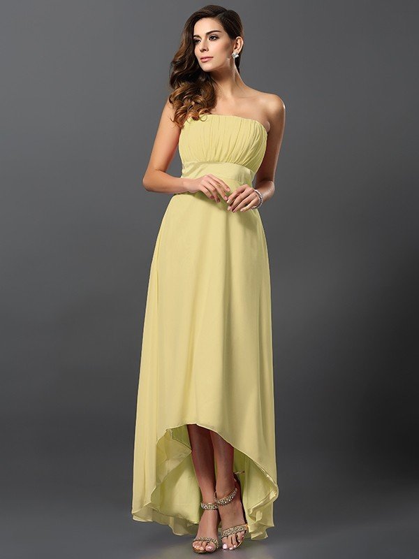 Charming Strapless Sleeveless High Low Chiffon Bridesmaid Dresses