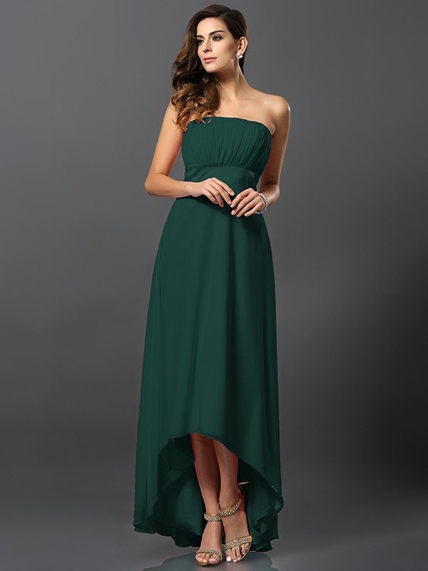 Charming Strapless Sleeveless High Low Chiffon Bridesmaid Dresses