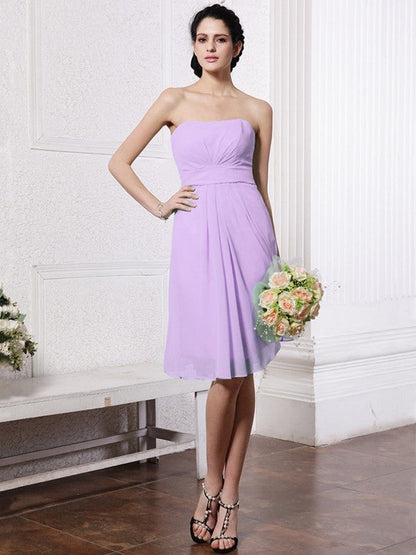 Charming Strapless Sleeveless Pleats Short Chiffon Bridesmaid Dresses