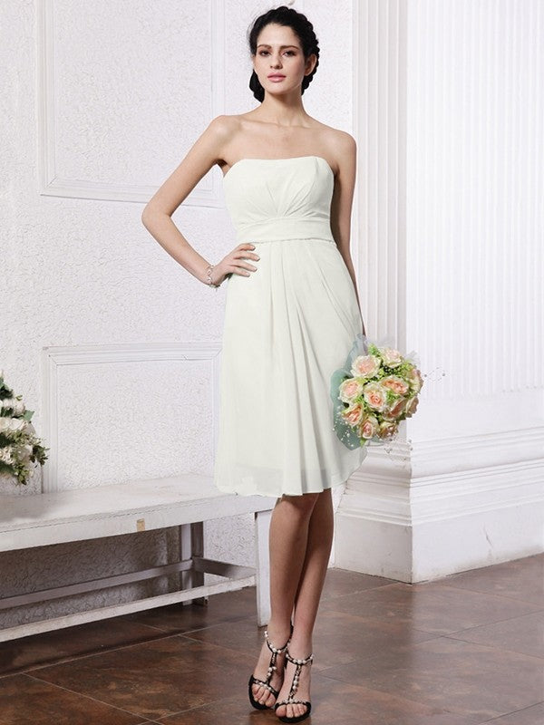 Charming Strapless Sleeveless Pleats Short Chiffon Bridesmaid Dresses