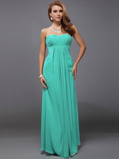 Charming Strapless Sleeveless Ruffles Long Chiffon Bridesmaid Dresses