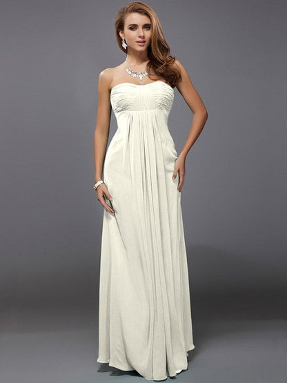 Charming Strapless Sleeveless Ruffles Long Chiffon Bridesmaid Dresses