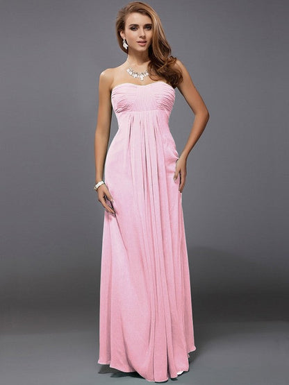 Charming Strapless Sleeveless Ruffles Long Chiffon Bridesmaid Dresses