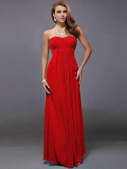 Charming Strapless Sleeveless Ruffles Long Chiffon Bridesmaid Dresses