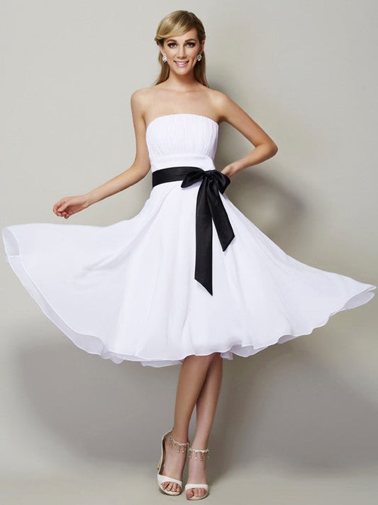 Charming Strapless Sleeveless Sash/Ribbon/Belt Short Chiffon Bridesmaid Dresses