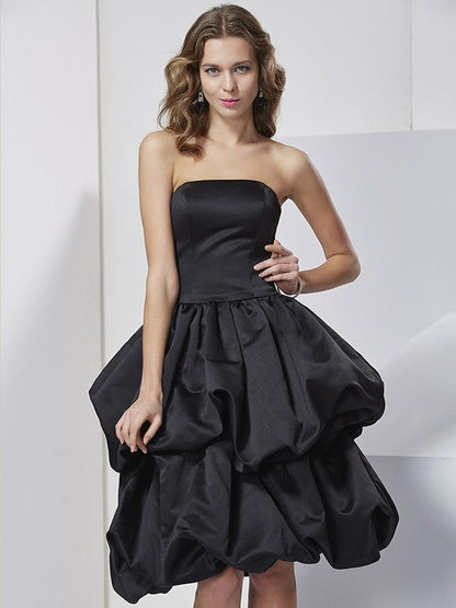 Charming Strapless Sleeveless Short Satin Bridesmaid Dresses