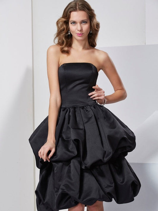 Charming Strapless Sleeveless Short Satin Bridesmaid Dresses