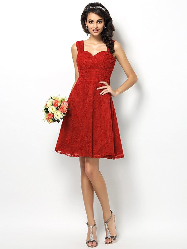 Charming Straps Lace Sleeveless Short Bridesmaid Dresses