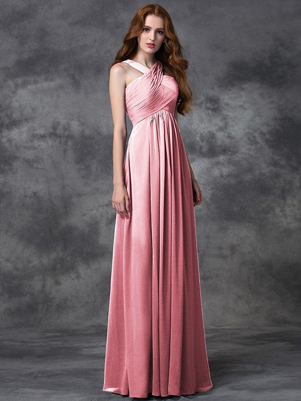 Charming Straps Ruched Sleeveless Long Chiffon Bridesmaid Dresses