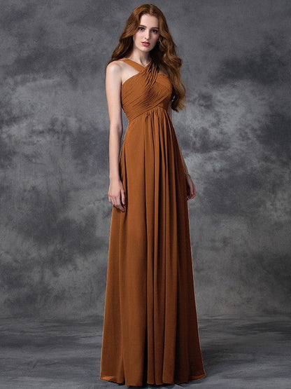 Charming Straps Ruched Sleeveless Long Chiffon Bridesmaid Dresses