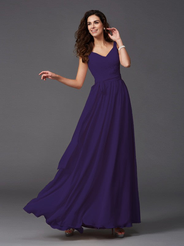 Charming Straps Sash/Ribbon/Belt Sleeveless Long Chiffon Bridesmaid Dresses