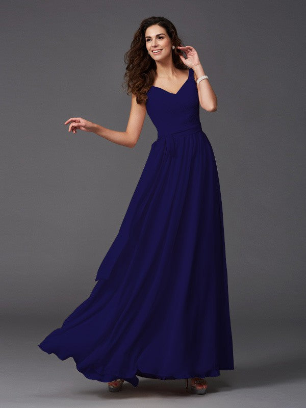 Charming Straps Sash/Ribbon/Belt Sleeveless Long Chiffon Bridesmaid Dresses