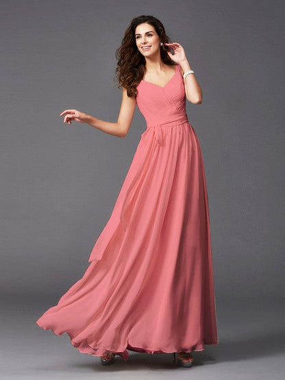 Charming Straps Sash/Ribbon/Belt Sleeveless Long Chiffon Bridesmaid Dresses