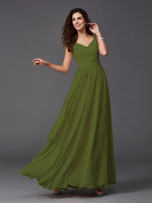 Charming Straps Sash/Ribbon/Belt Sleeveless Long Chiffon Bridesmaid Dresses