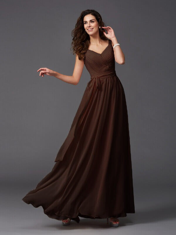 Charming Straps Sash/Ribbon/Belt Sleeveless Long Chiffon Bridesmaid Dresses