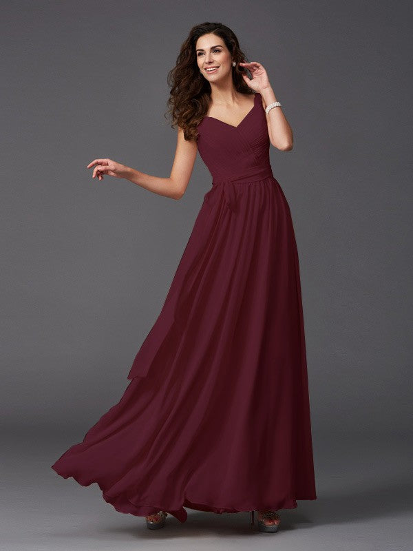 Charming Straps Sash/Ribbon/Belt Sleeveless Long Chiffon Bridesmaid Dresses