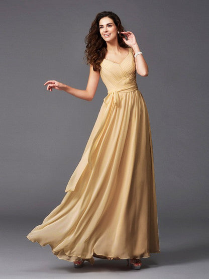 Charming Straps Sash/Ribbon/Belt Sleeveless Long Chiffon Bridesmaid Dresses