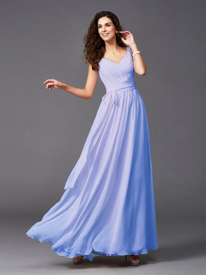 Charming Straps Sash/Ribbon/Belt Sleeveless Long Chiffon Bridesmaid Dresses