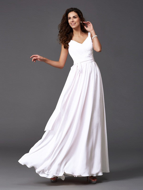 Charming Straps Sash/Ribbon/Belt Sleeveless Long Chiffon Bridesmaid Dresses