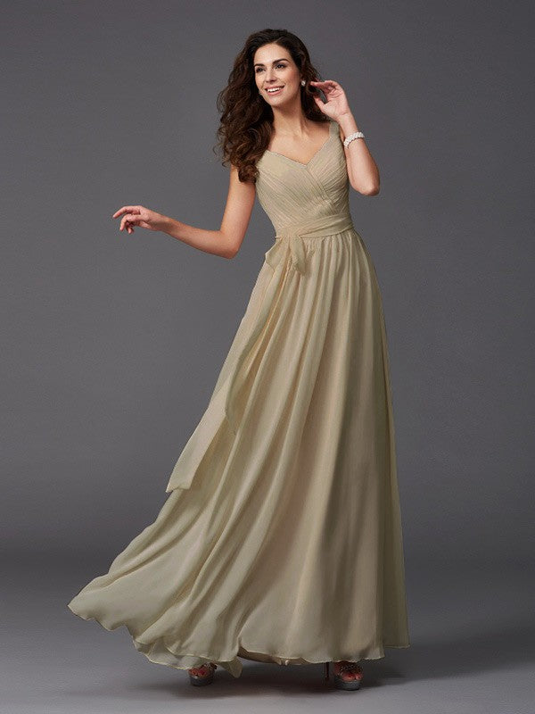 Charming Straps Sash/Ribbon/Belt Sleeveless Long Chiffon Bridesmaid Dresses