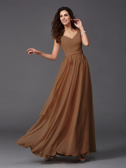 Charming Straps Sash/Ribbon/Belt Sleeveless Long Chiffon Bridesmaid Dresses