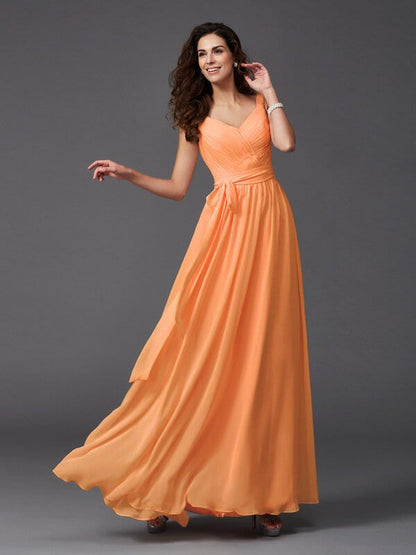 Charming Straps Sash/Ribbon/Belt Sleeveless Long Chiffon Bridesmaid Dresses