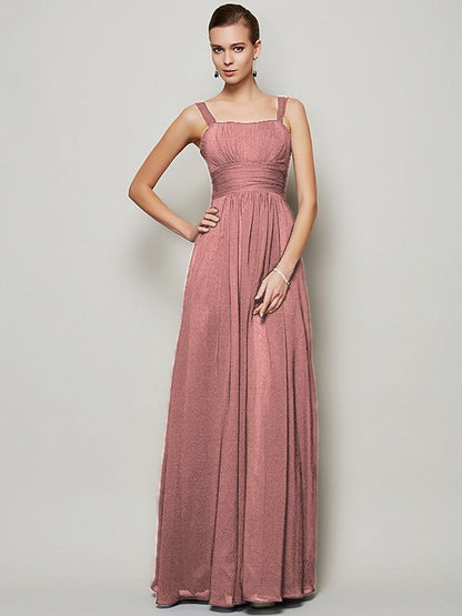 Charming Straps Sleeveless Pleats Long Chiffon Bridesmaid Dresses