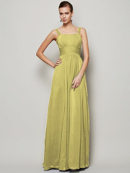 Charming Straps Sleeveless Pleats Long Chiffon Bridesmaid Dresses