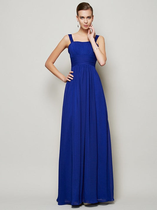 Charming Straps Sleeveless Pleats Long Chiffon Bridesmaid Dresses